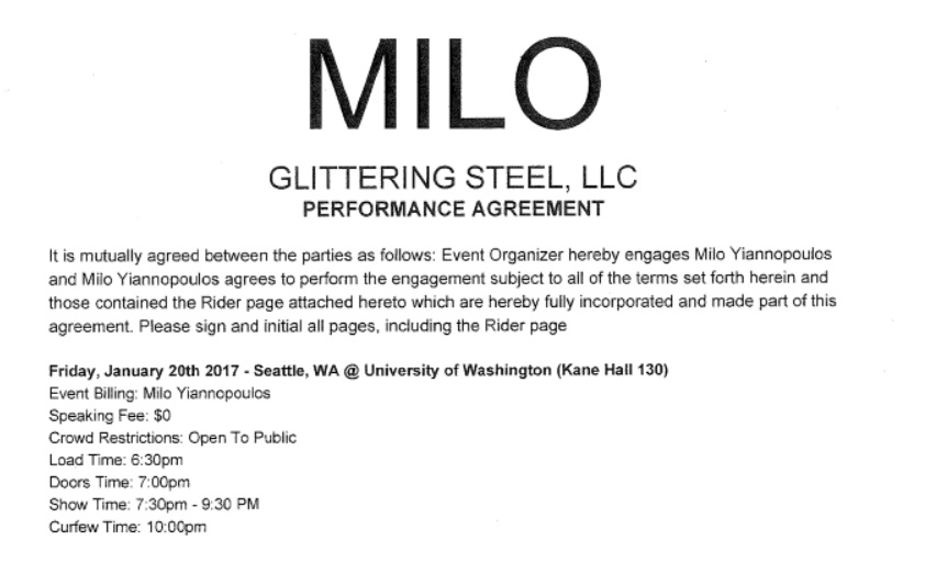 Milo Yiannapoulos agreement