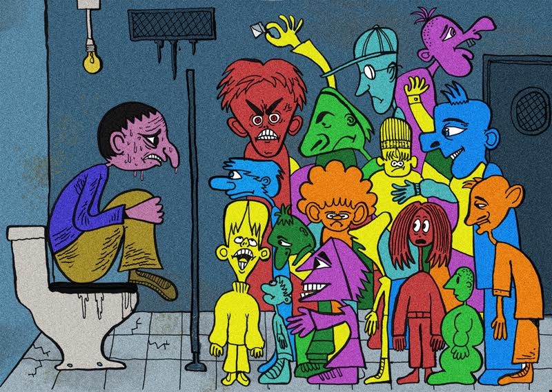 cagare nel club in discoteca illustrazione bagno cacca clubbing