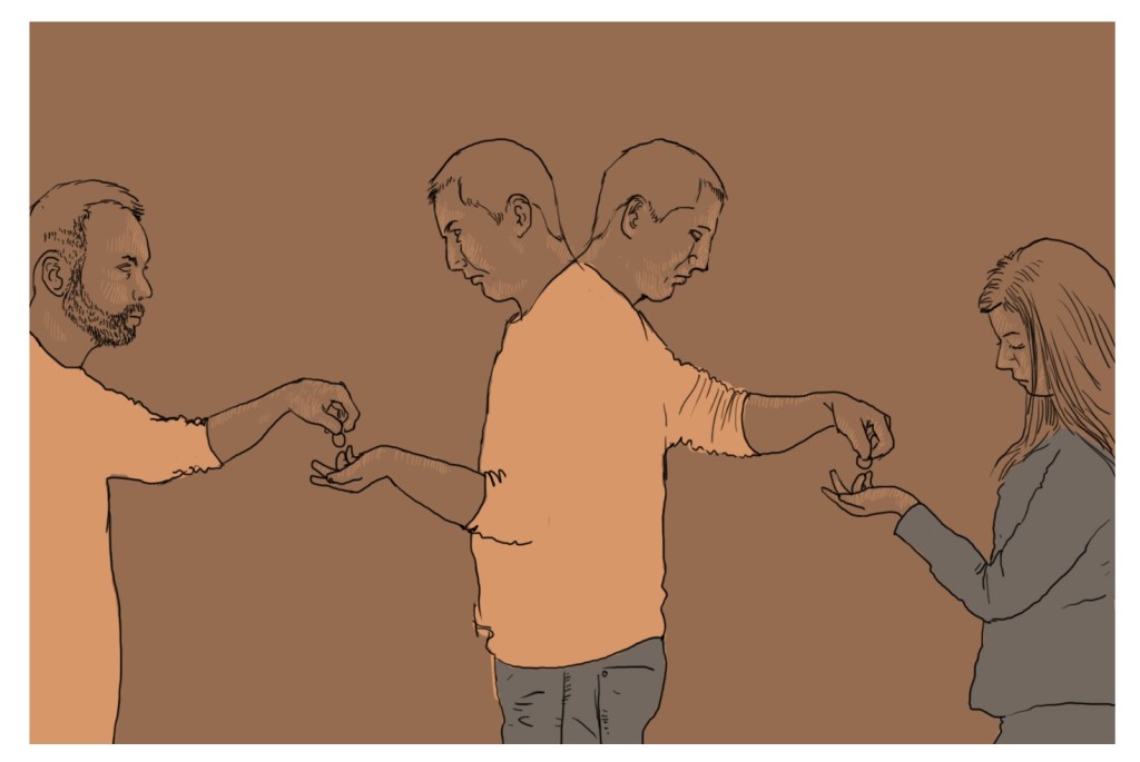 Mensen geven elkaar geld