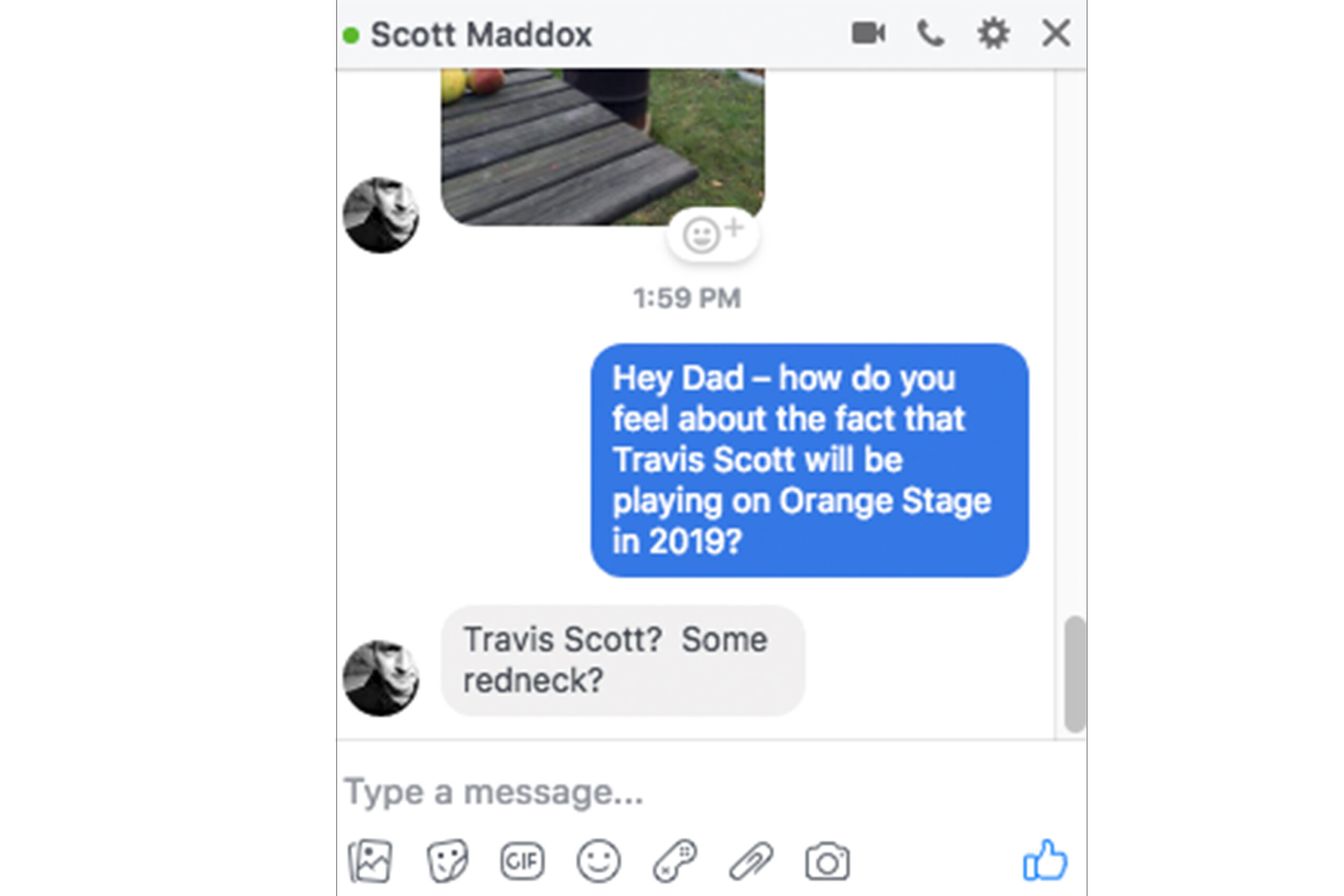 Travis Scott på Roskilde 2019 Messenger-besked
