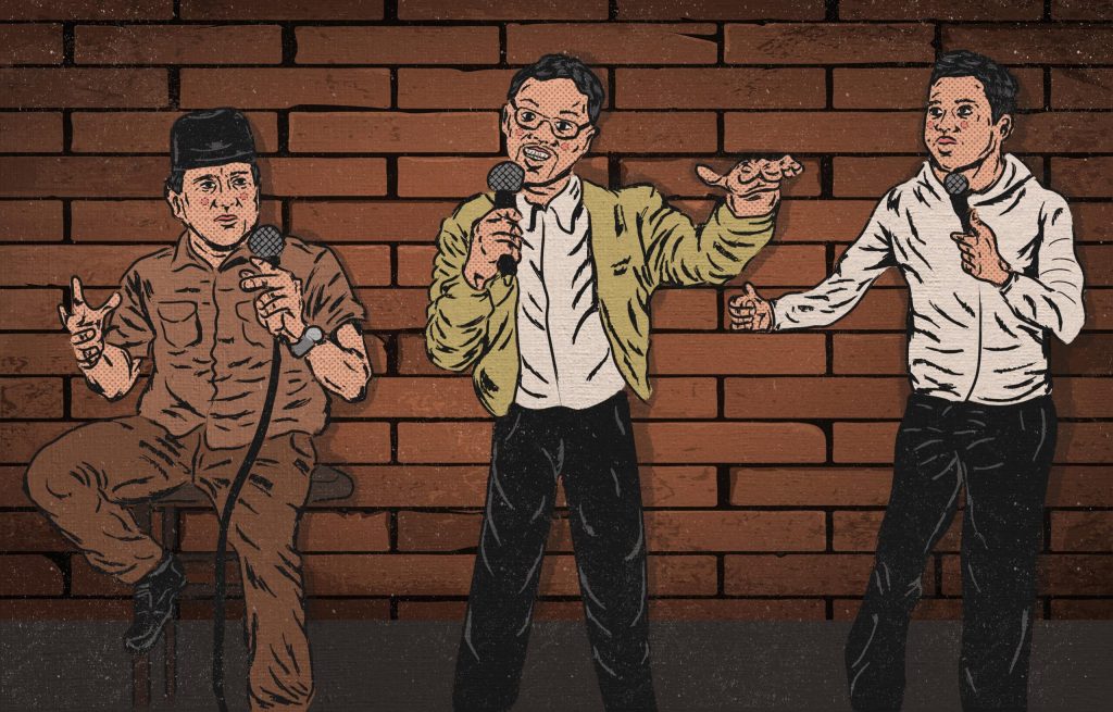 Tretan Muslim, Coki Pardede, dan Prabowo Subianto tersandung masalah akibat candaan.​