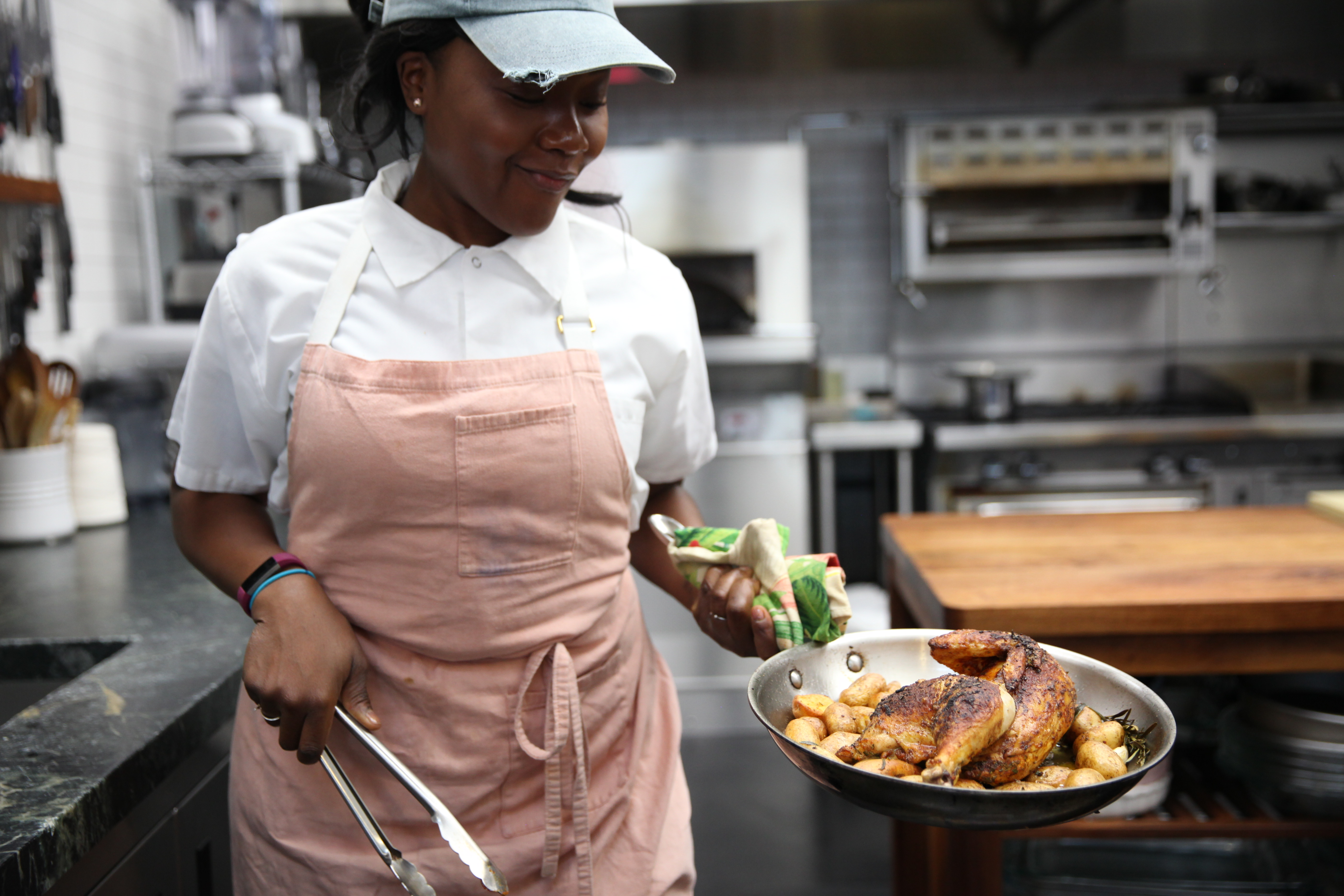 Ashley Eddie with roast chicken and potatoes