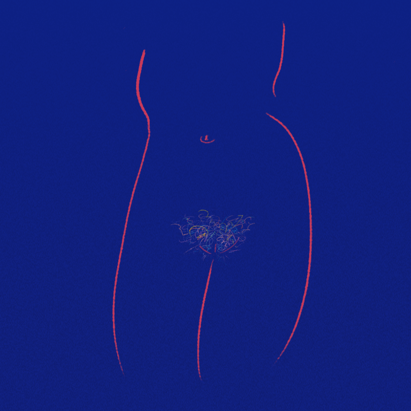 Illustration af kvindekrop med masser af kønsbehåring