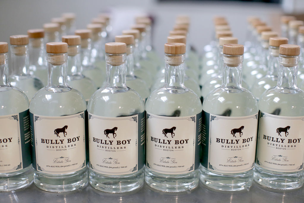 Bully Boy Distillers Estate Gin on the packaging line at the distillery in Boston. Photo by Boston Globe / Getty Images