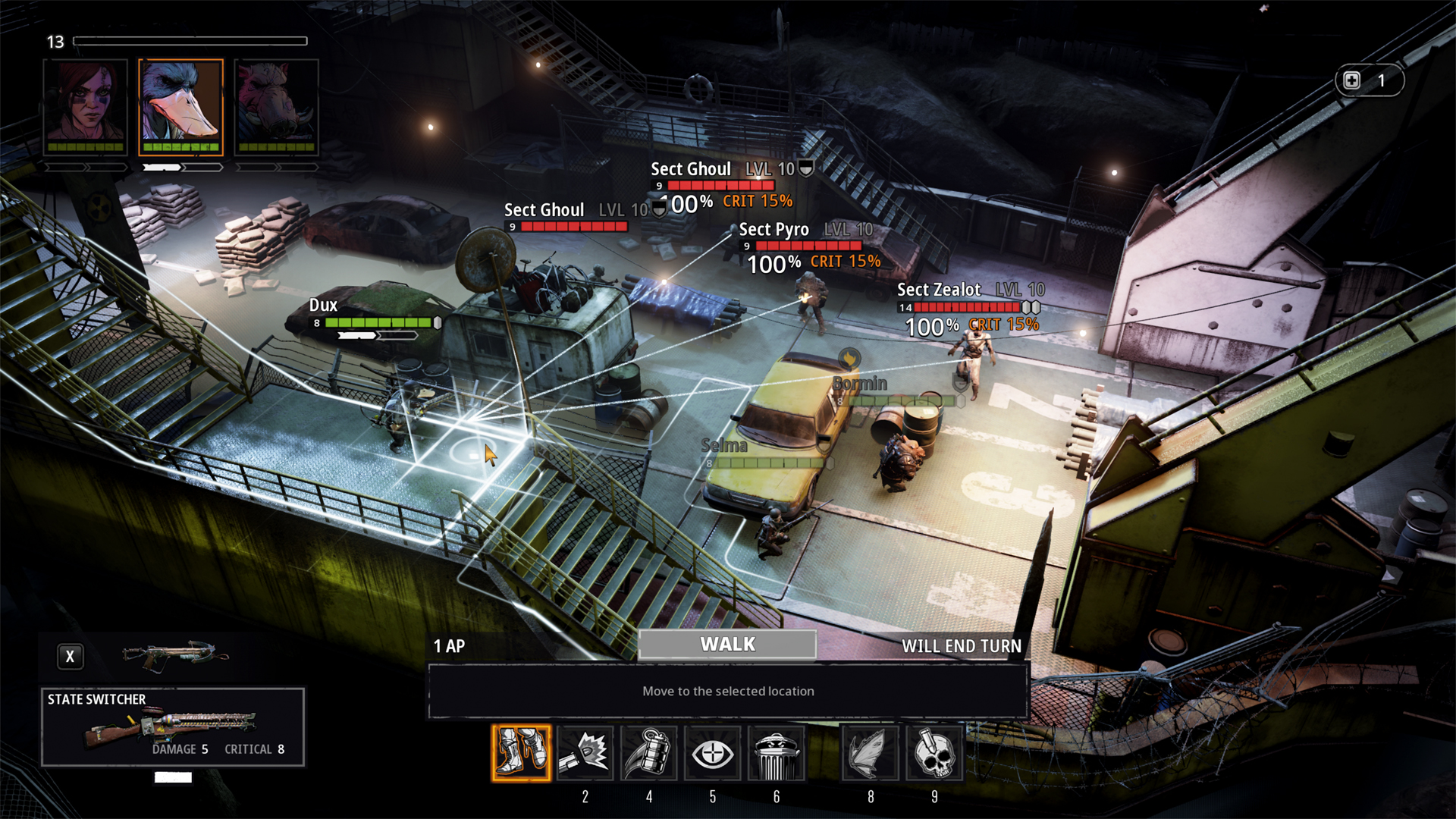 A combat sequence set aboard an abandoned ferry in Mutant Year Zero