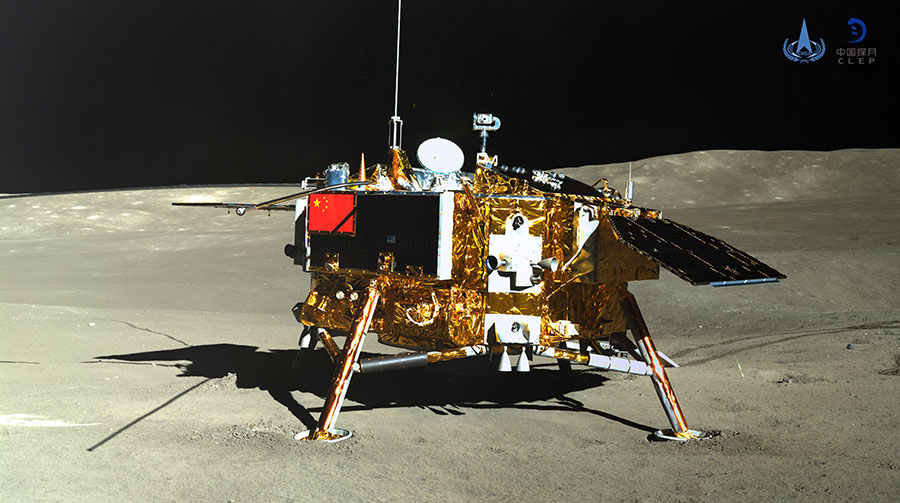 Chang'e-4 captured by a camera onboard the Yutu 2 rover. Image: China Lunar Exploration Program