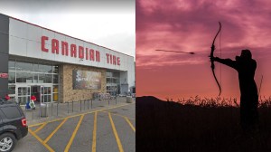 A Canadian Tire and a man shooting and arrow.