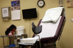 An examination room is seen at a reproductive health center that provides abortion