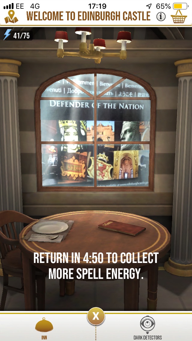 A photo from inside Edinburgh Castle invites the player to come back later for more