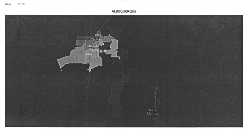 “Albuquerque Last 60 Days Head Map” showing months “10 to 12.”