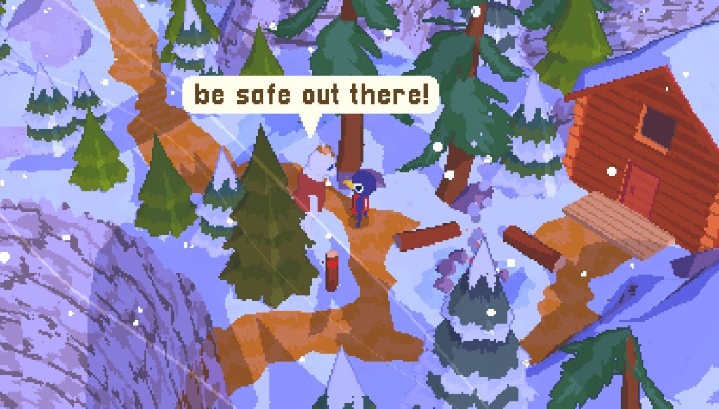A snowman warns a colorful bird to "be safe out there" in A Short Hike.