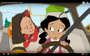 a screenshot of penny proud driving a car in disney's the proud family movie