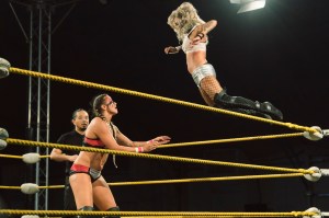 Wrestler jumping at live show in Manila