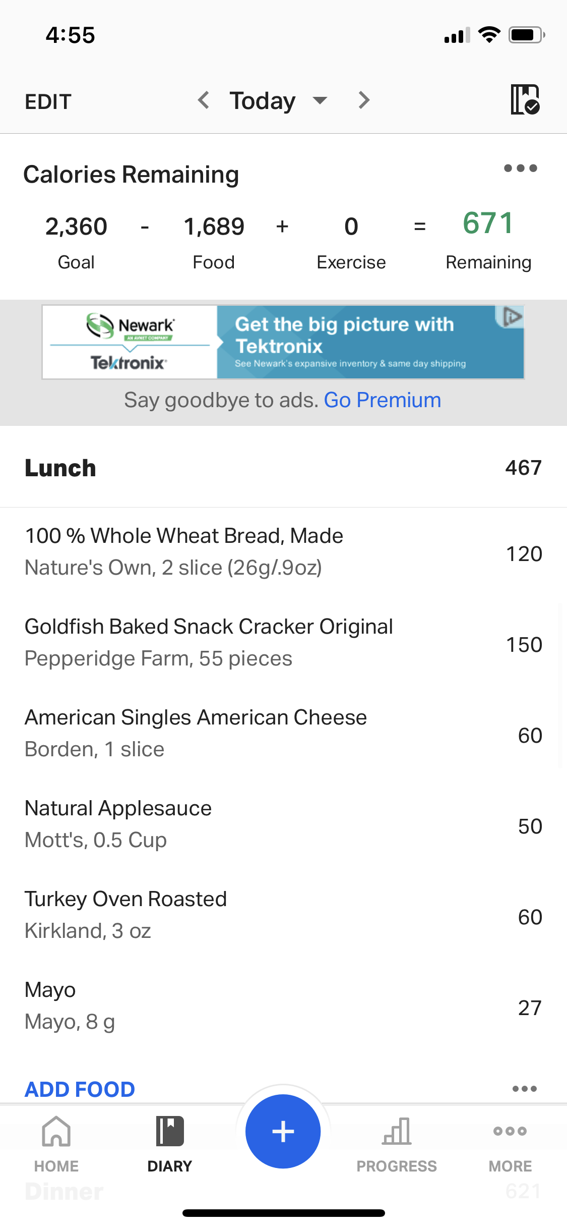 The lunch, audited by MyFitnessPal
