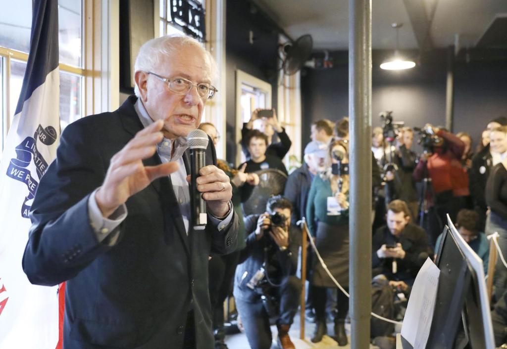 U.S. Democratic presidential candidate Bernie Sanders speaks at a campaign rally in Des Moines, Iowa, on Feb. 2, 2020.