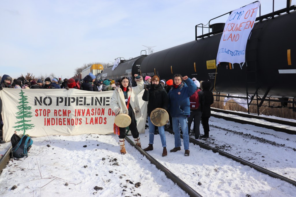 Wet’suwet’en solidarity demonstrators at McMillan Yard in Toronto, Canada.