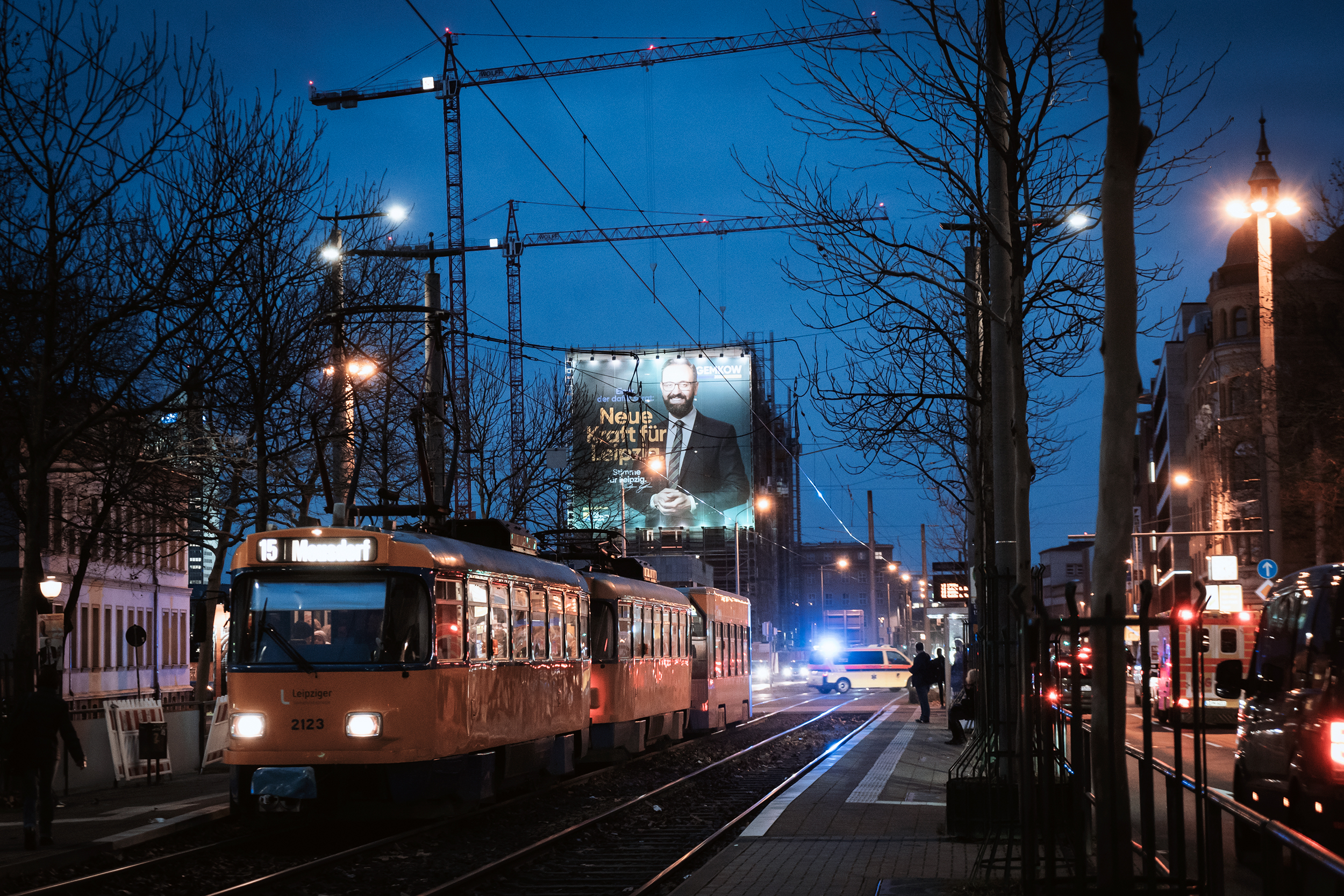 Leipzig CDU Sebastian Gemkow Plakat Baustelle Brandanschlag Prager Straße