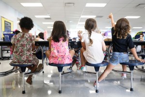 Students eat their lunch in the cafeteria at Doby Elementary School in Apollo Beach, Florida on October 4, 2019.