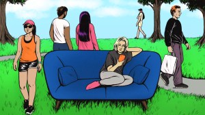 woman on phone in park