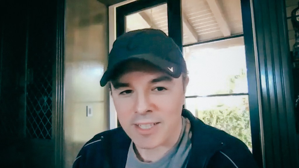 "Family Guy" creator Seth MacFarlane appearing on "Seat at the Table" with Anand Giridharadas via video chat.