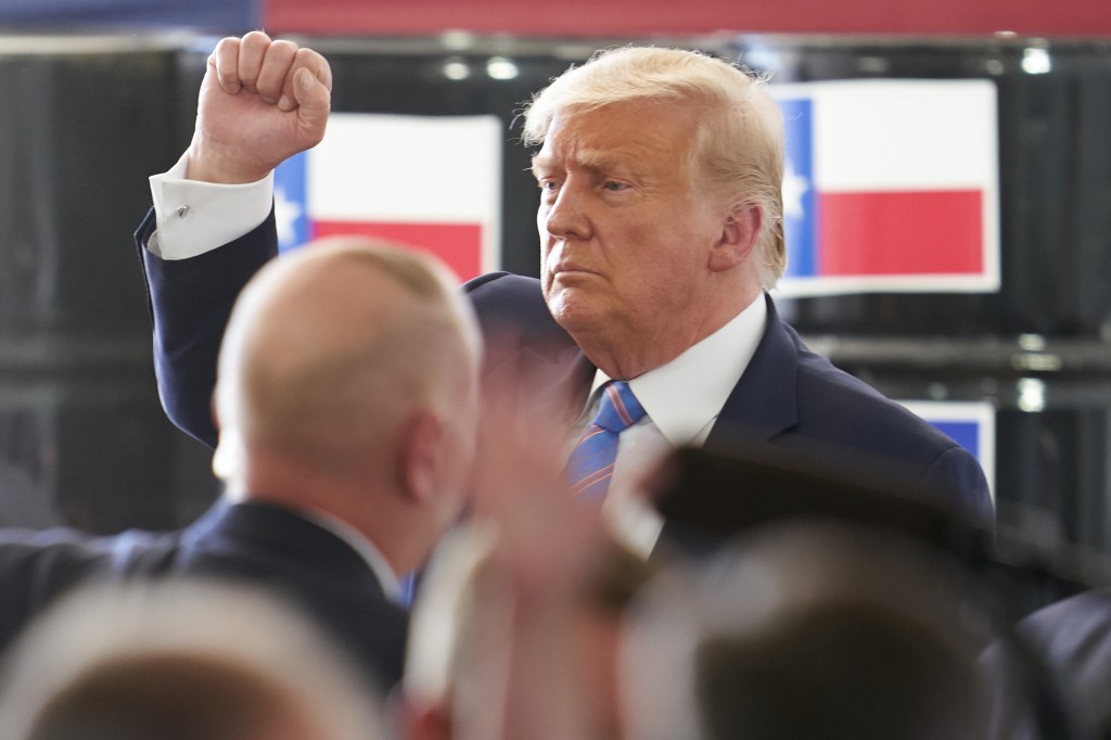 U.S. President Donald Trump gestures after delivering a speech at a Double Eagle Energy Holdings LLC oil rig in Midland, Texas, U.S., on Wednesday, July 29, 2020.