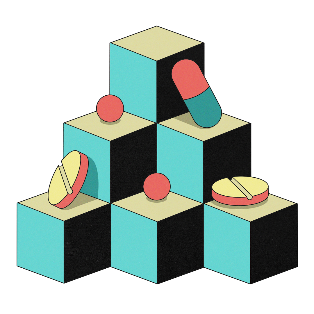 Stack of blocks with pills on them