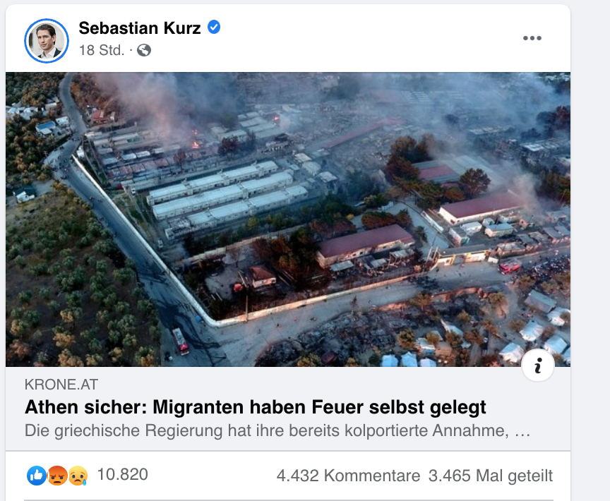 Facebook-Screenshot von Sebastian Kurz