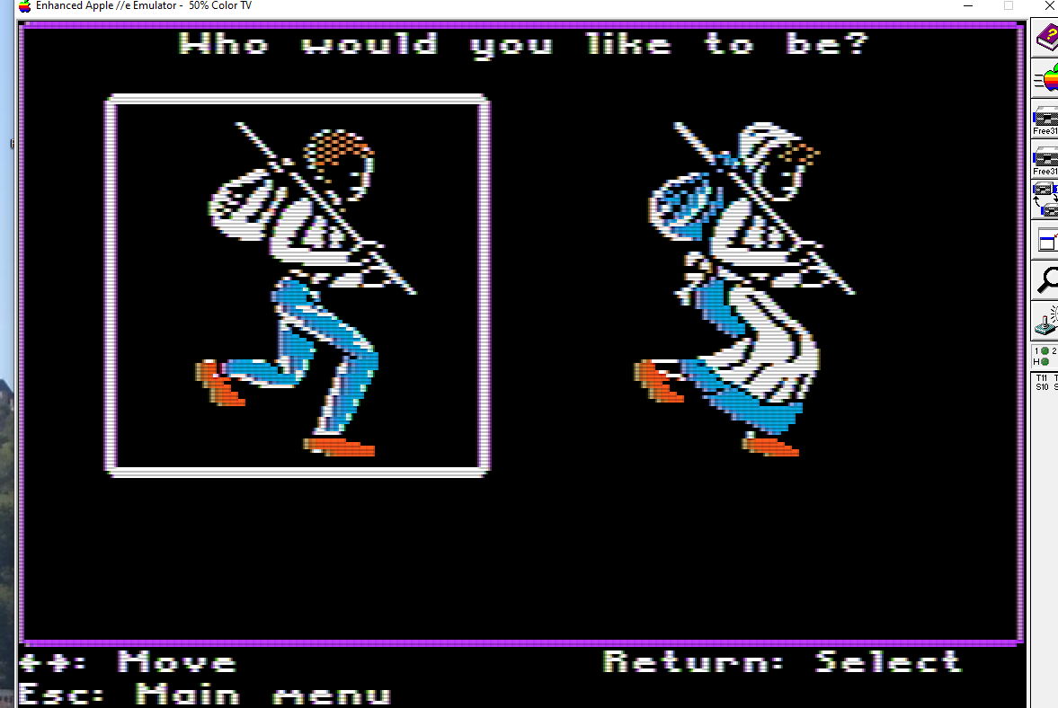 The character select screen in 'Freedom!' which depicts the choice of playing as a man or woman.