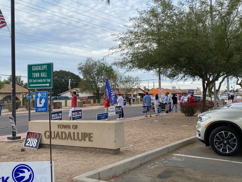 Trump supporters in front of the Guadalupe voting centre during early voting. Photo courtesy of Brian Garcia