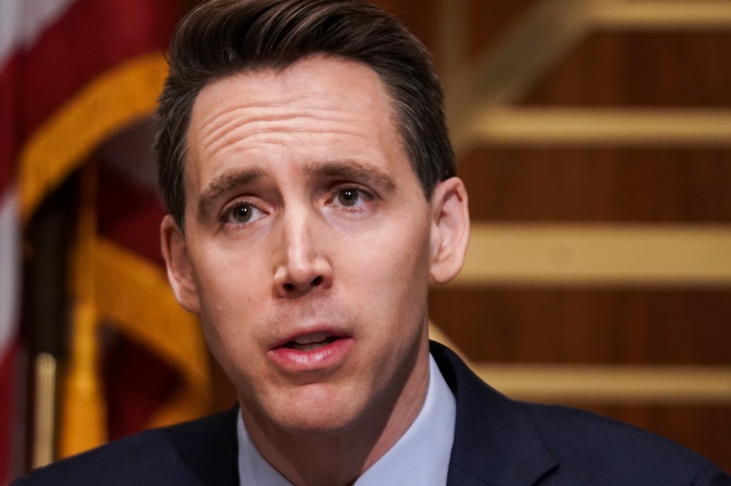 Sen. Josh Hawley (R-MO) asks questions during a hearing to discuss election security and the 2020 election process on December 16, 2020 on Capitol Hill in Washington,DC.