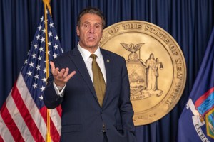 Andrew Cuomo, governor of New York, speaks during a news conference in New York, U.S., on Monday, Oct. 5, 2020.