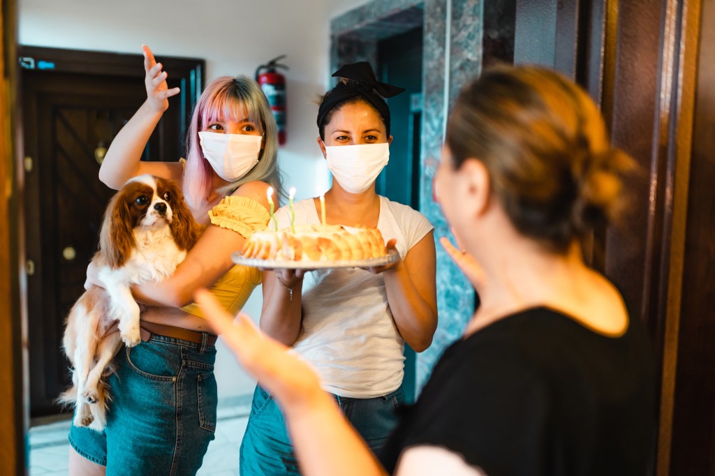 Family celebrating her Mothers birthday during isolation