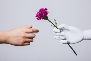 robot hand with flower