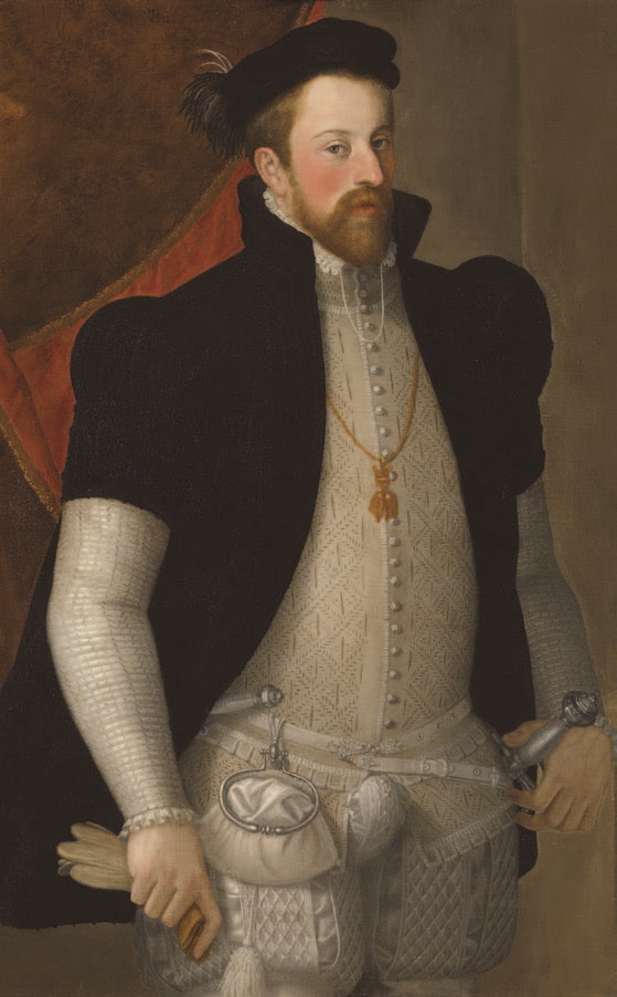 The potrait of Ferdinand II, Archduke of Further Austria by Francesco Terzi shows an erect codpiece.jpg