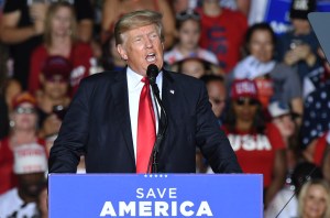 Former U.S. President Donald Trump speaks at a rally at the Sarasota Fairgrounds on July 3, 2021 in Sarasota, Florida, United States. (Photo by Paul Hennessy/Anadolu Agency via Getty Images)