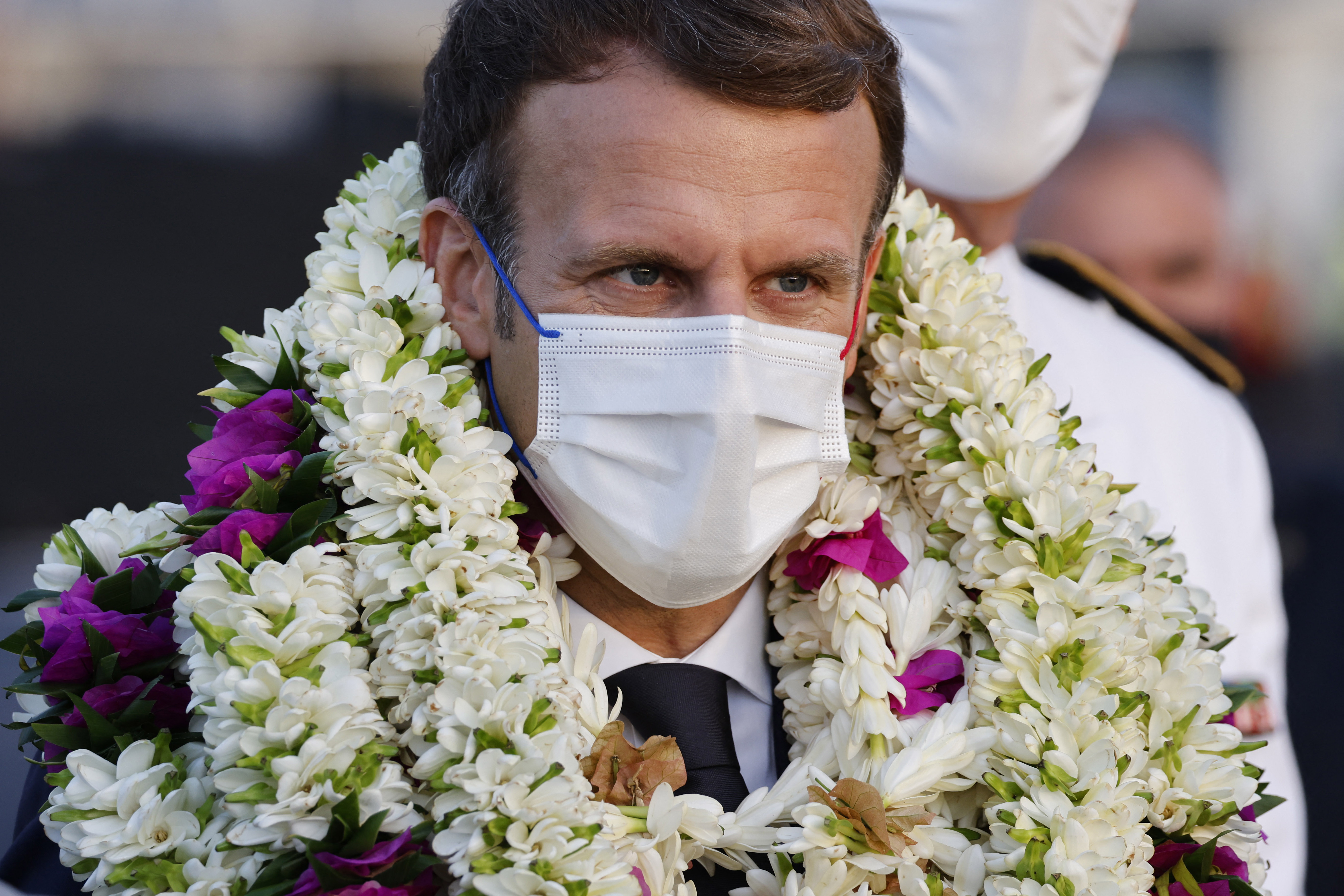 Emmanuel Macron during a recent visit to Tahiti in French Polynesia. Photo: LUDOVIC MARIN/AFP via Getty Images