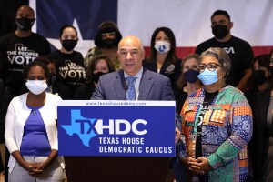 Texas State Rep. Chris Turner (D-District 101), Chair of the Texas House Democratic Caucus, joined by fellow Democratic Texas state representatives, speaks at a press conference on voting rights, on July 30, 2021 in Washington, DC. (Kevin Dietsch/Getty Im