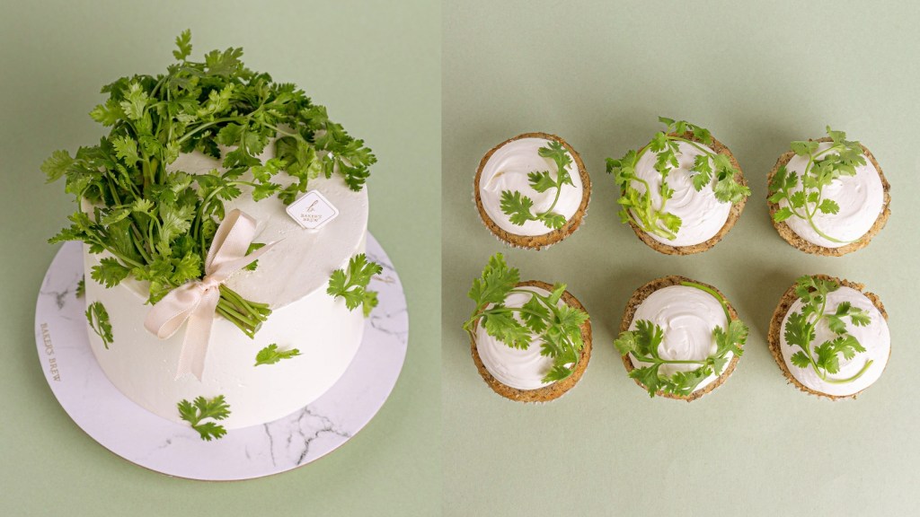 Baker's Brew Studio, a bakery in Singapore, introduces coriander cake and cupcakes.