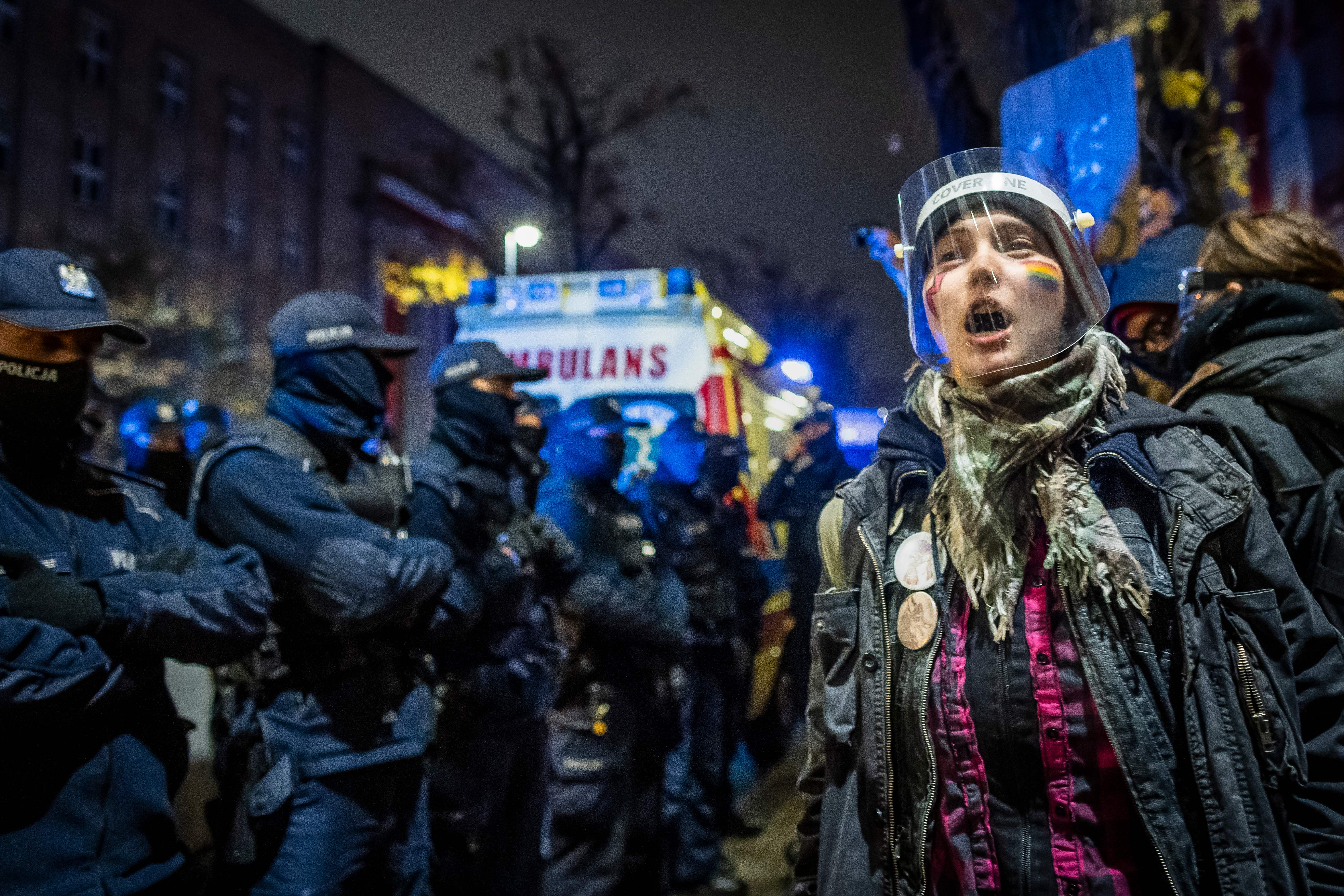 A woman takes part in a protest against Poland's near-total ban on abortion, in Warsaw last November. Photo: WOJTEK RADWANSKI/AFP via Getty Images