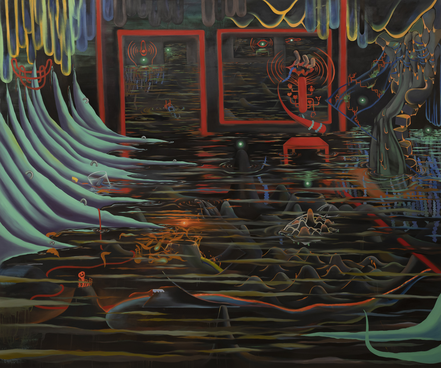 8. Paola Palavidi, Data Swamp, the Mystery of the Lady of the Lake, 2021, oil on canvas, 200 cm x 250 cm, Detail, Romantso.jpg