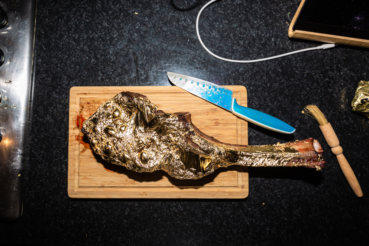 The steak wrapped in gold