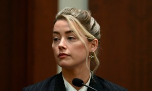 Actor Amber Heard testifies in the courtroom at the Fairfax County Circuit Courthouse
