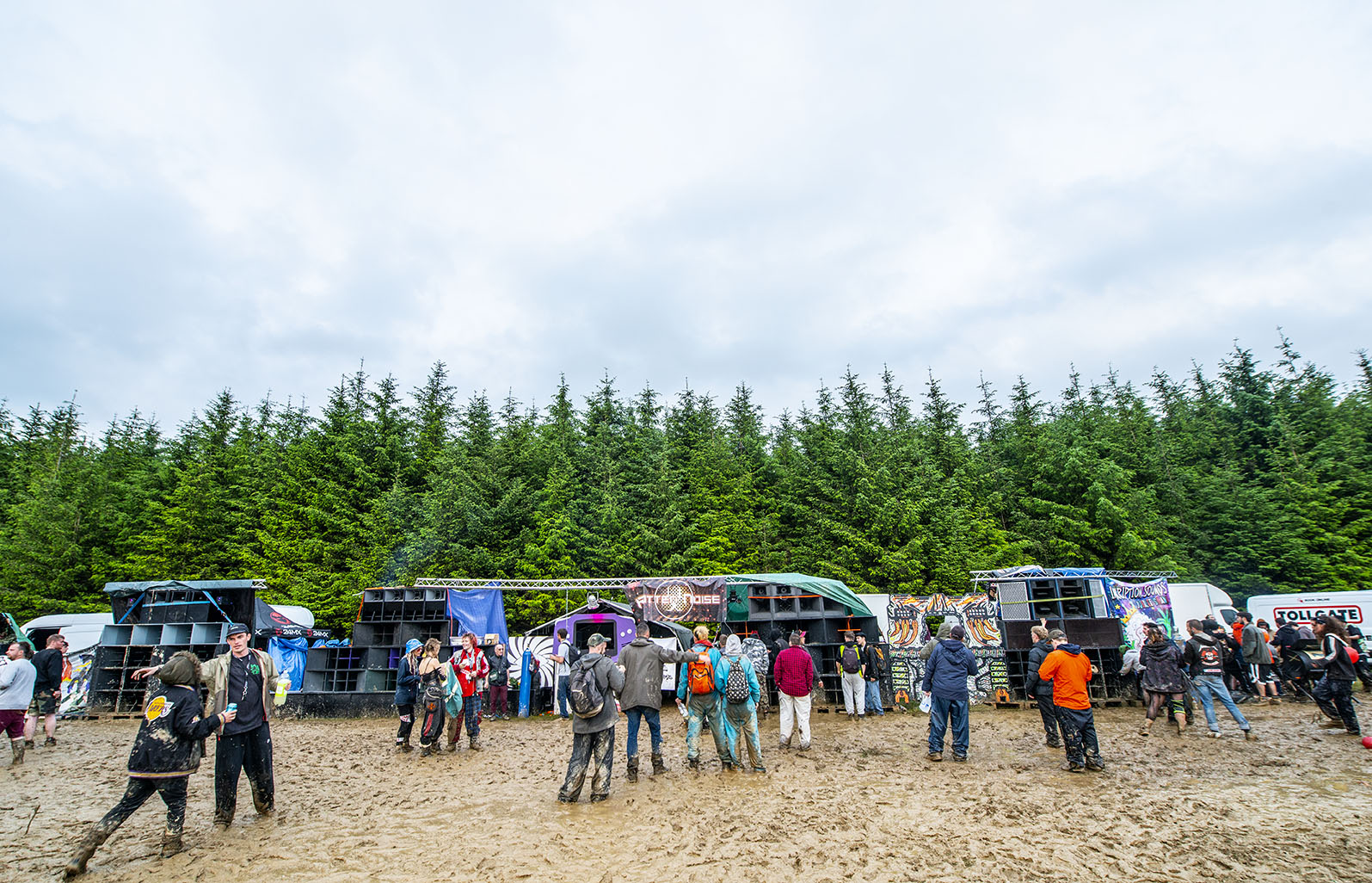 Partygoers in the mud at illegal Cornwall Rave