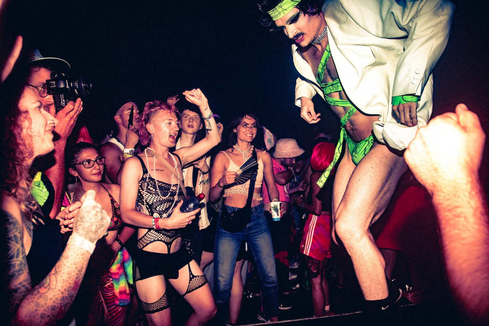 Sweaty crowds and performers at Glastonbury's NYC Downlow
