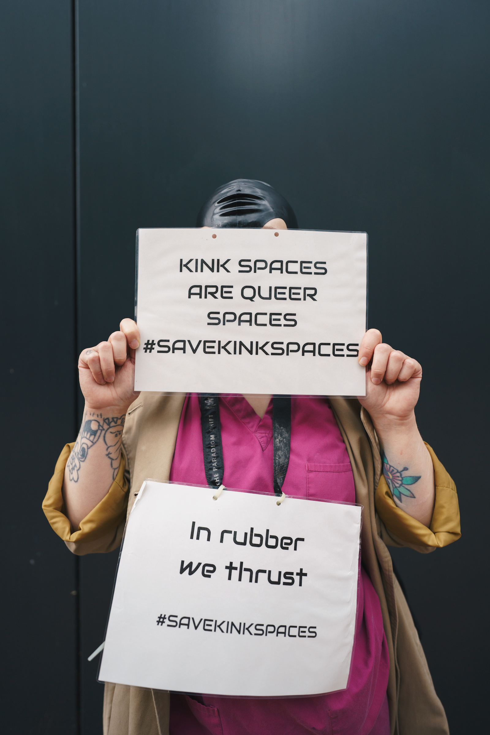 A protestor at the 'Safe kink spaces' protest in east London