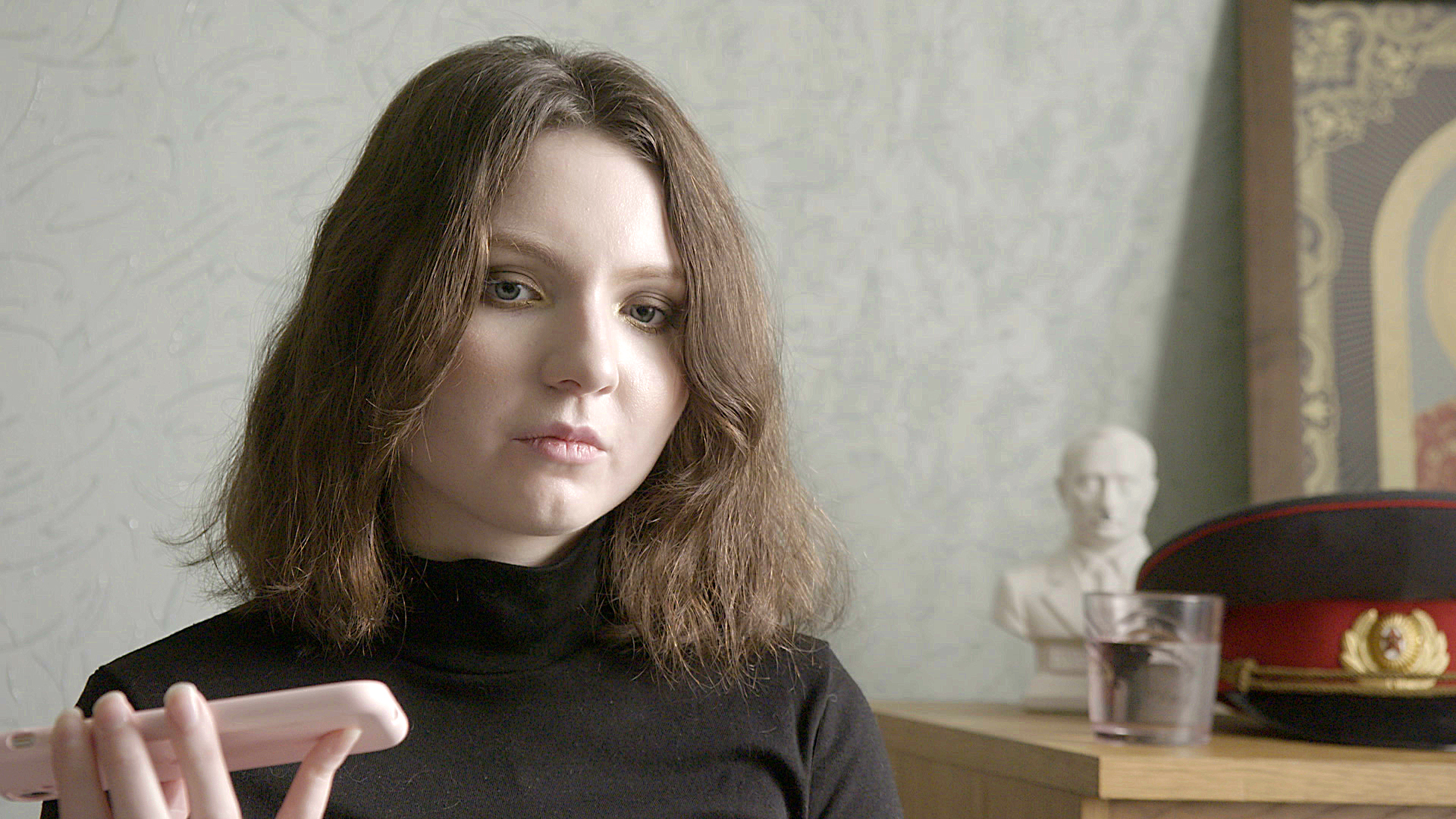 Elmira Khalitova, a student and blogger from Moscow plays back the recording of her father's phonecall with the police. Photo: Mikhail Galustov