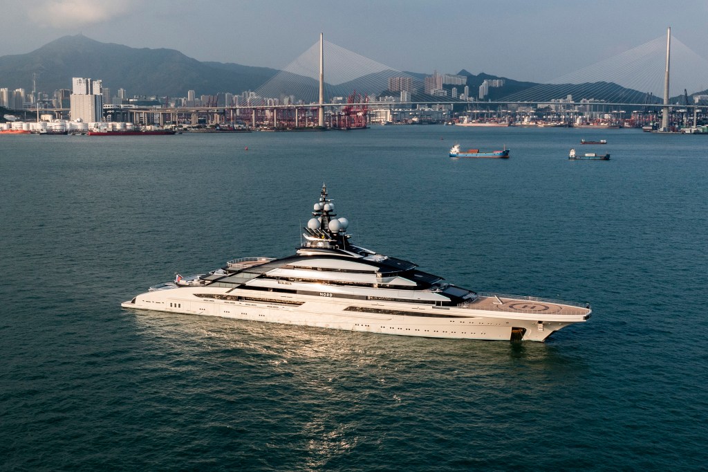 NORD, A SUPERYACHT ALLEGEDLY OWNED BY THE SANCTIONED RUSSIAN OLIGARCH ALEXEI MORDASHOV, HAS DOCKED IN HONG KONG. PHOTO: ISAAC LAWRENCE/AFP