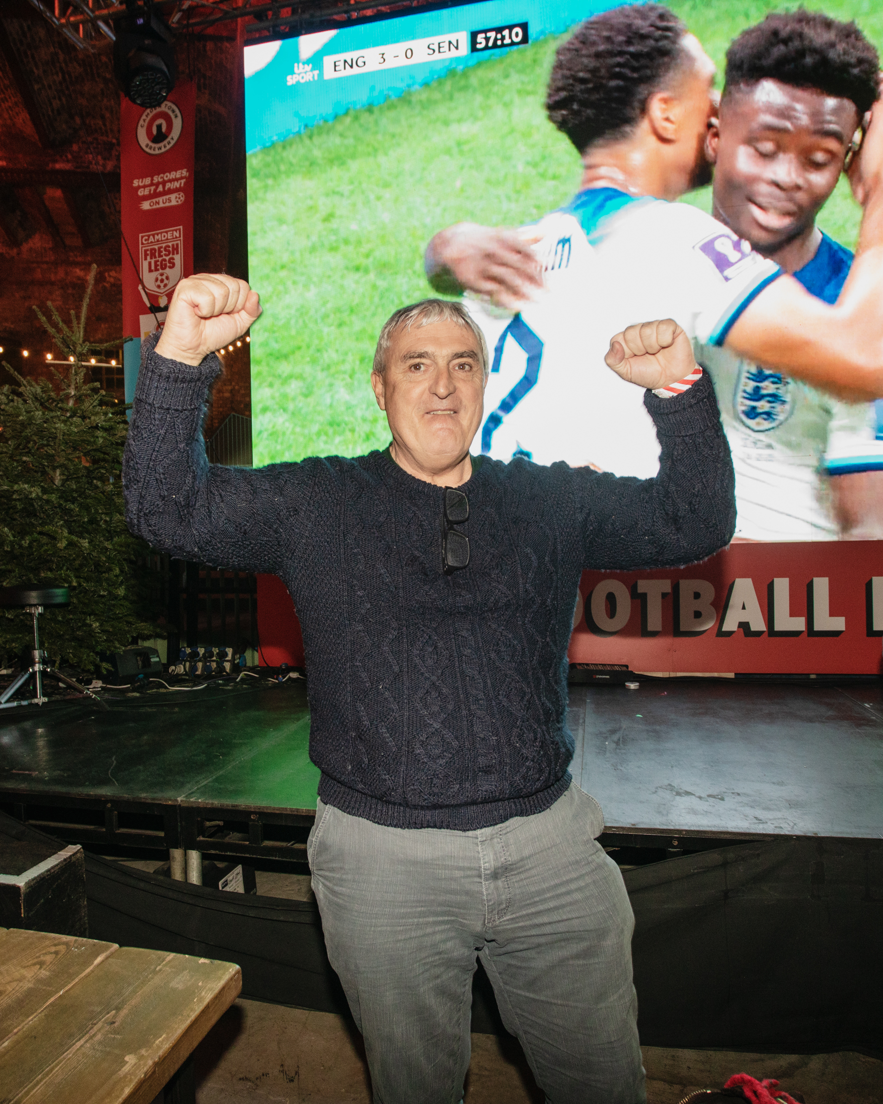 England v Senegal World Cup match: Fan raises fists with players in background