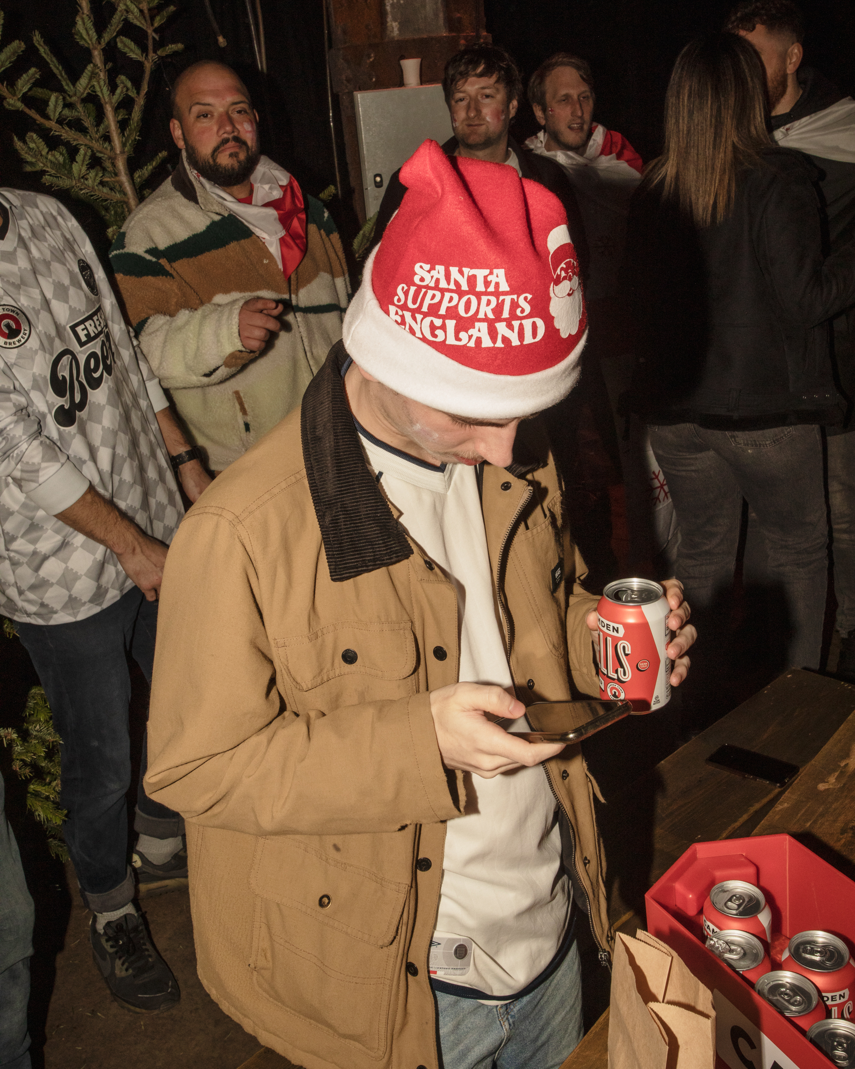 England v Senegal World Cup match: Man wearing 'Santa supports England' Santa hat