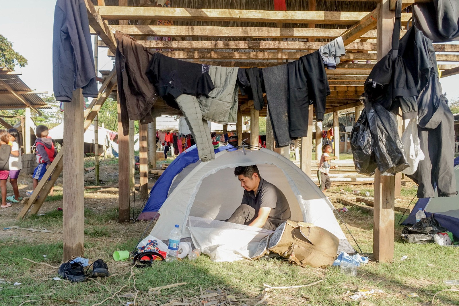 Chinese migrants staying at migrant camp after passing the Darién Gap.